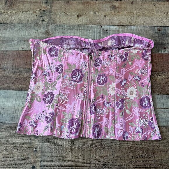 PrettyLittleThing Pink Floral Jacquard Satin Corset Top UK 16 USA 12 - Picture 4 of 6